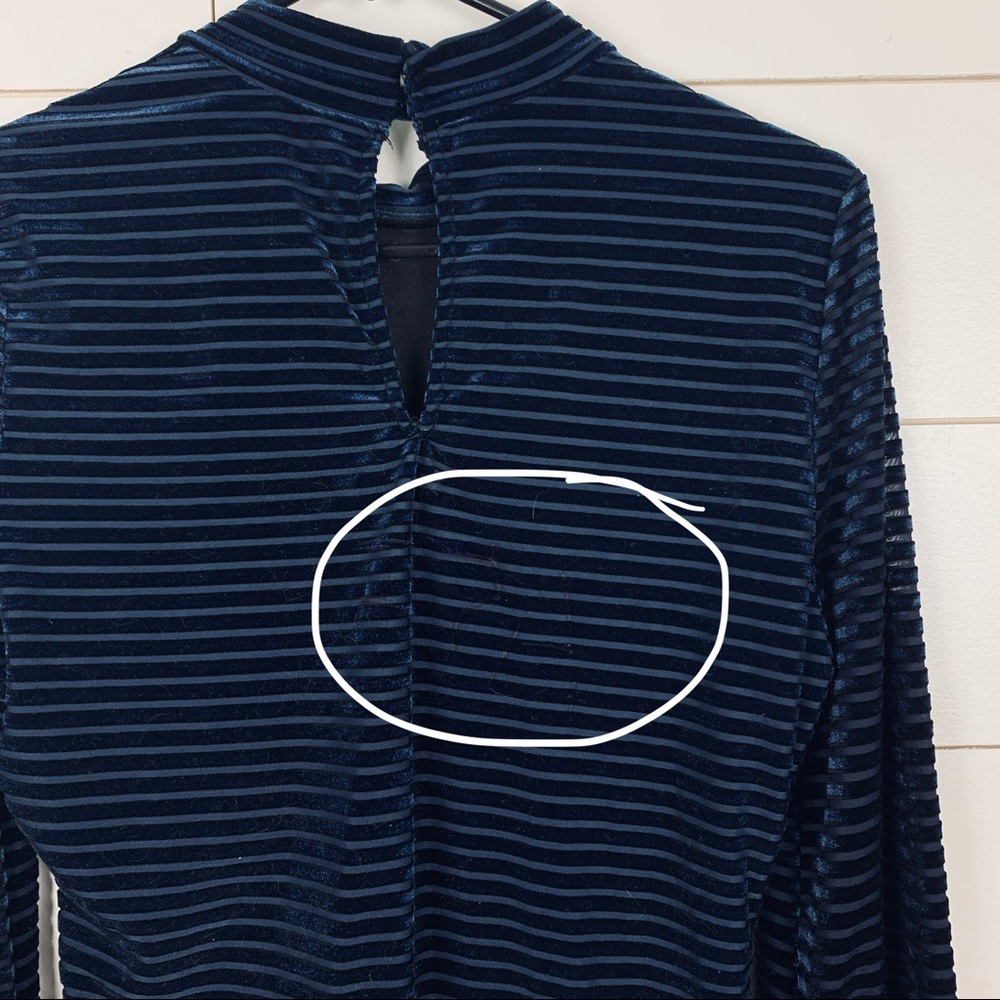Lulus Navy Blue Striped Velvet Long Sleeve Dress - Picture 8 of 8